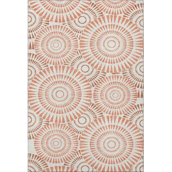 Coral And Ivory Geometric Washable Area Rug With UV Protection Photo 4