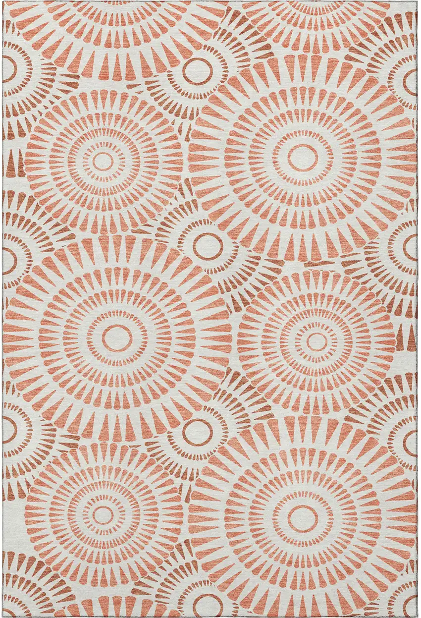 Coral And Ivory Geometric Washable Area Rug With UV Protection Photo 4