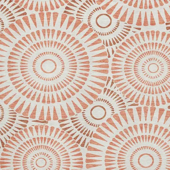 Coral And Ivory Geometric Washable Area Rug With UV Protection Photo 3