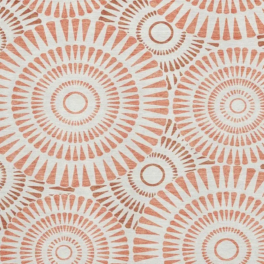 Coral And Ivory Geometric Washable Area Rug With UV Protection Photo 3