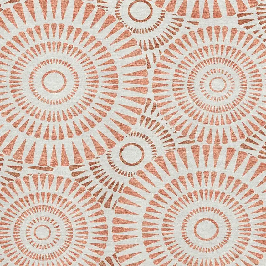 Coral And Ivory Geometric Washable Area Rug With UV Protection Photo 3