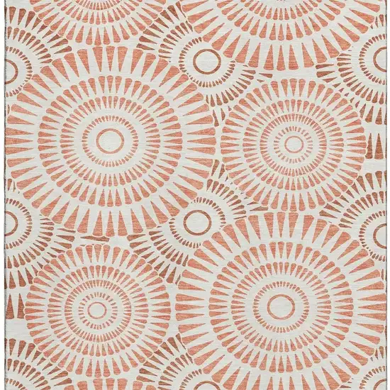 Coral And Ivory Geometric Washable Area Rug With UV Protection Photo 4