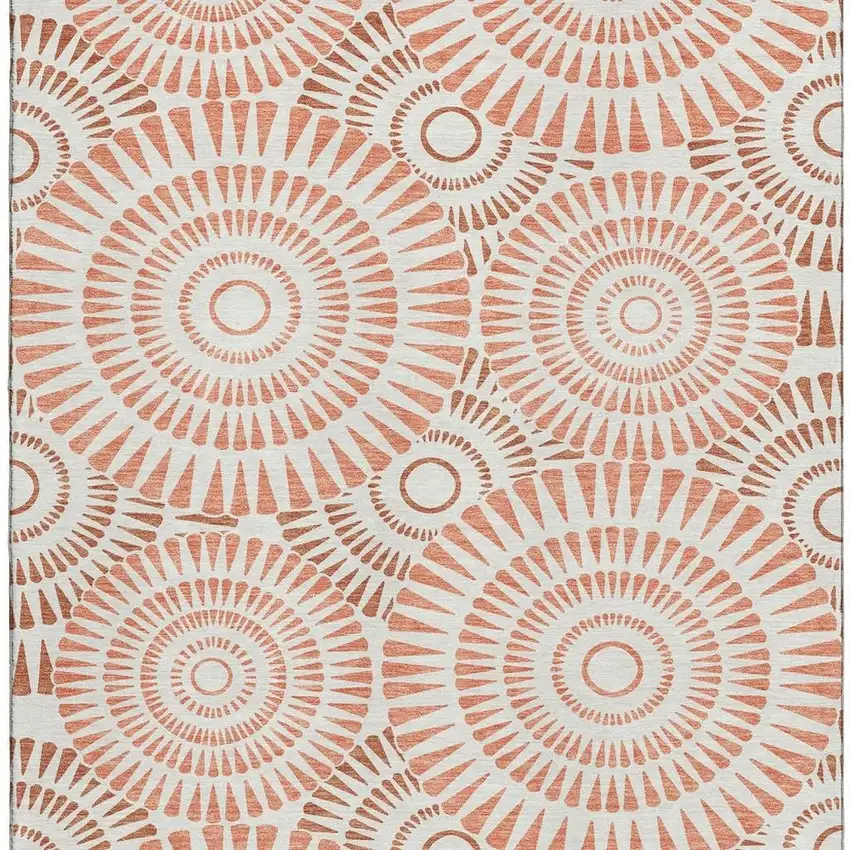 Coral And Ivory Geometric Washable Area Rug With UV Protection Photo 4