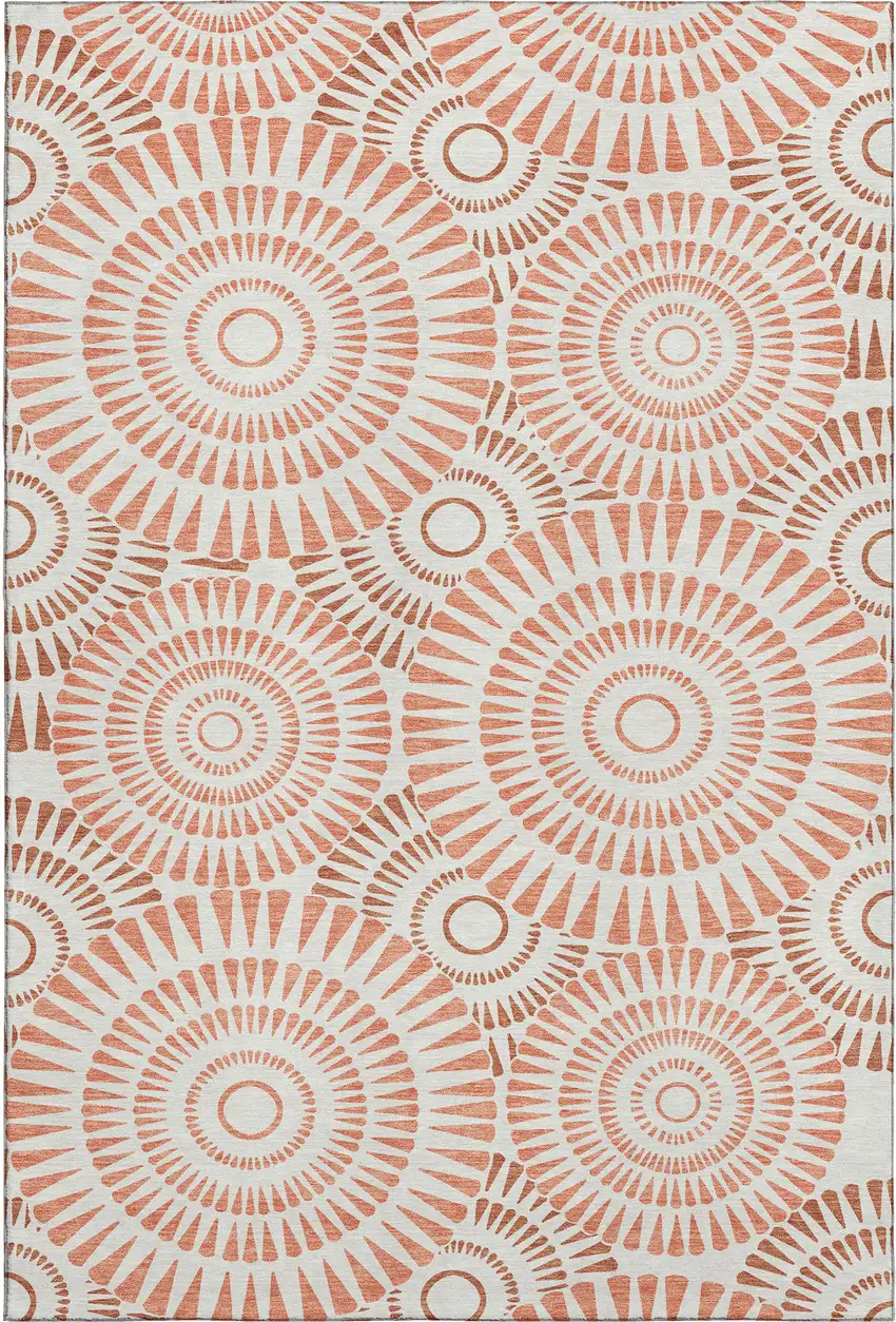 Coral And Ivory Geometric Washable Area Rug With UV Protection Photo 1