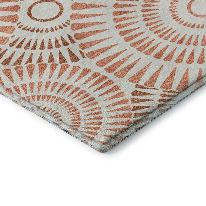 Coral And Ivory Geometric Washable Area Rug With UV Protection Photo 8