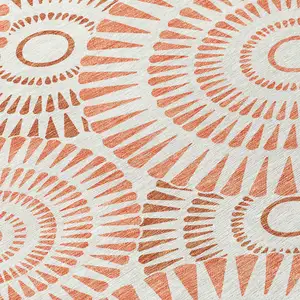 Photo of Coral And Ivory Geometric Washable Indoor Outdoor Area Rug
