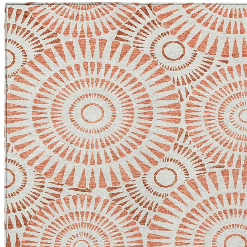 Coral And Ivory Geometric Washable Indoor Outdoor Area Rug Photo 6