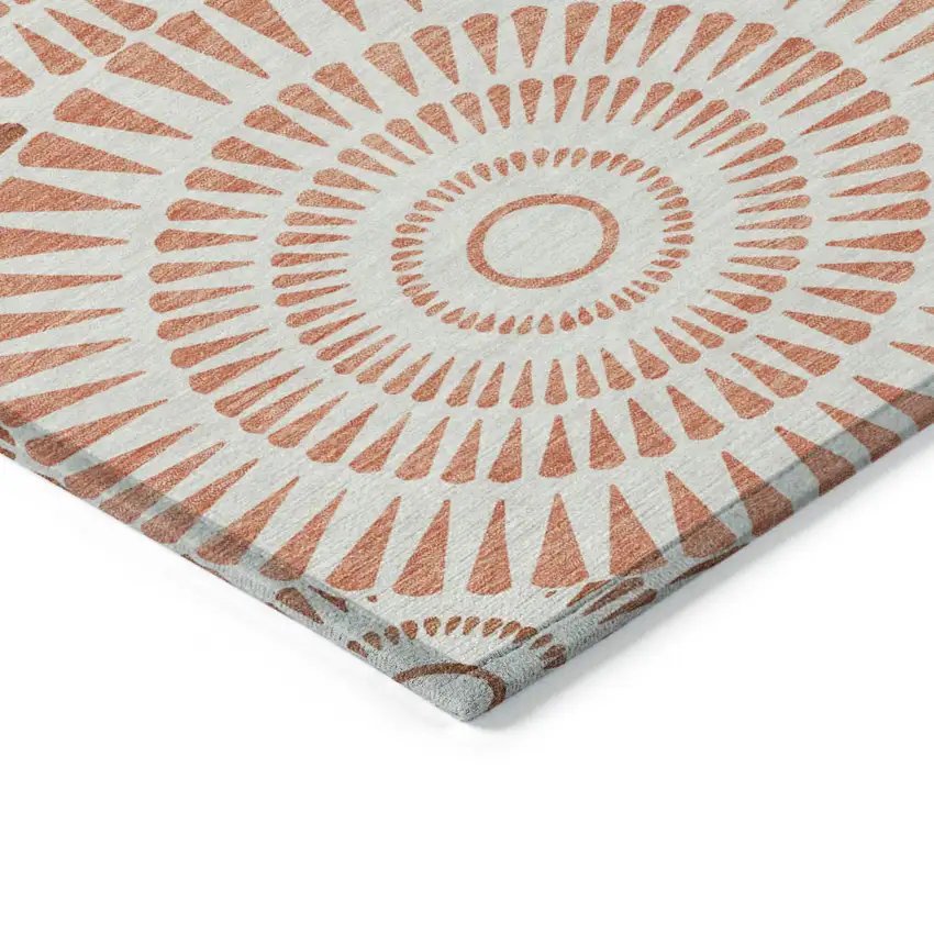 Coral And Ivory Geometric Washable Indoor Outdoor Area Rug Photo 4