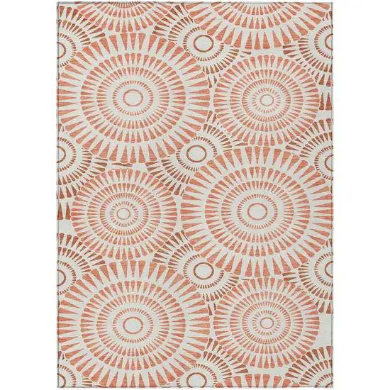 Coral And Ivory Geometric Washable Indoor Outdoor Area Rug Photo 2