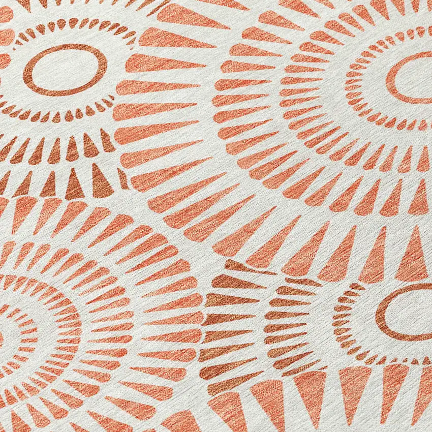 Coral And Ivory Geometric Washable Indoor Outdoor Area Rug Photo 5