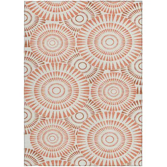 Coral And Ivory Geometric Washable Indoor Outdoor Area Rug Photo 7