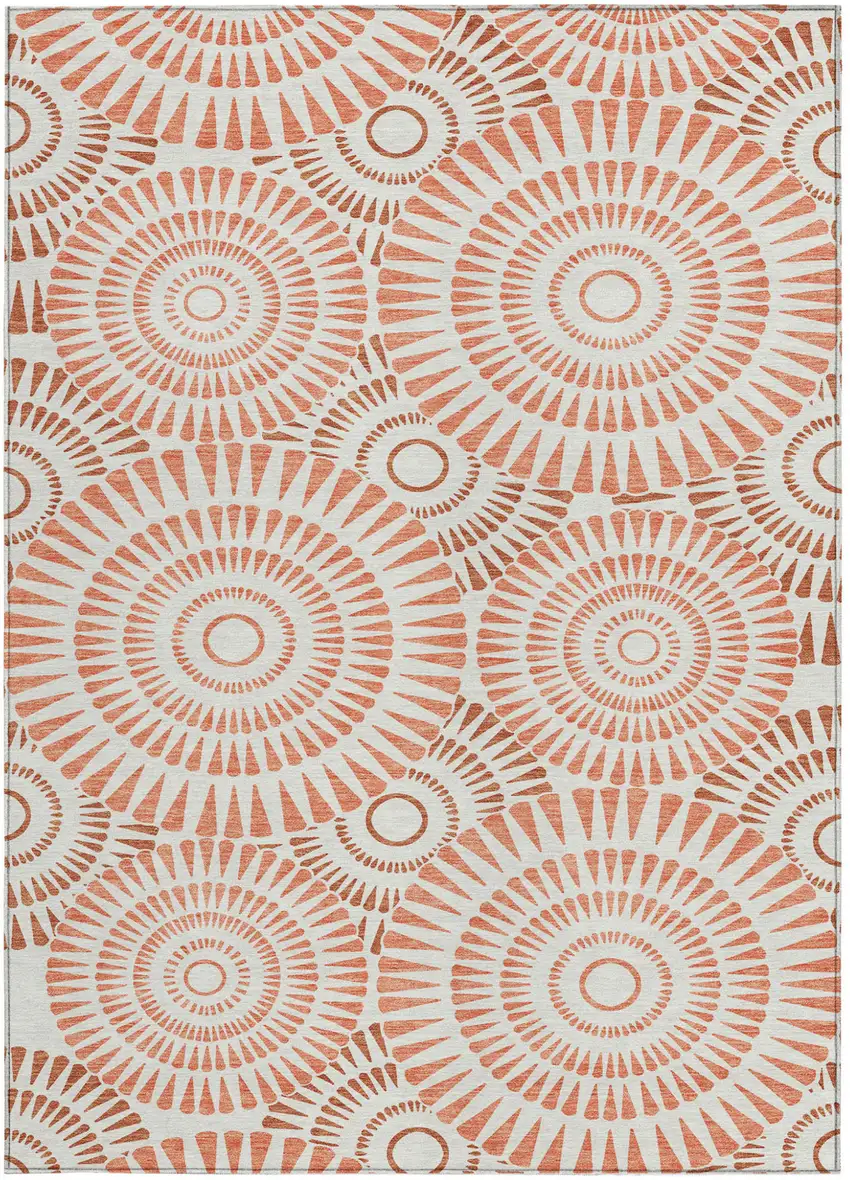 Coral And Ivory Geometric Washable Indoor Outdoor Area Rug Photo 7
