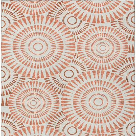 Coral And Ivory Geometric Washable Indoor Outdoor Area Rug Photo 6
