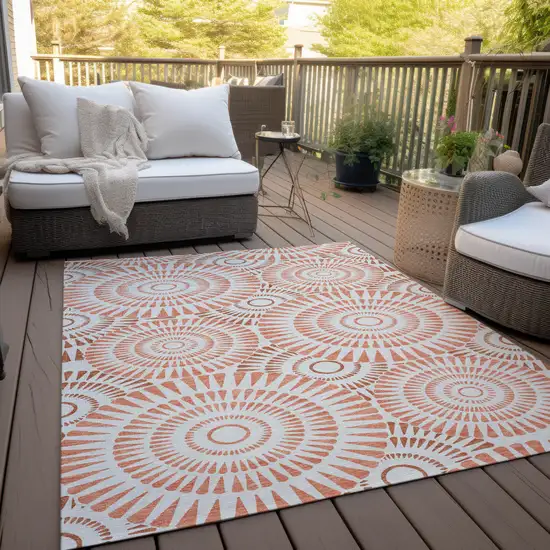 Coral And Ivory Geometric Washable Indoor Outdoor Area Rug Photo 9