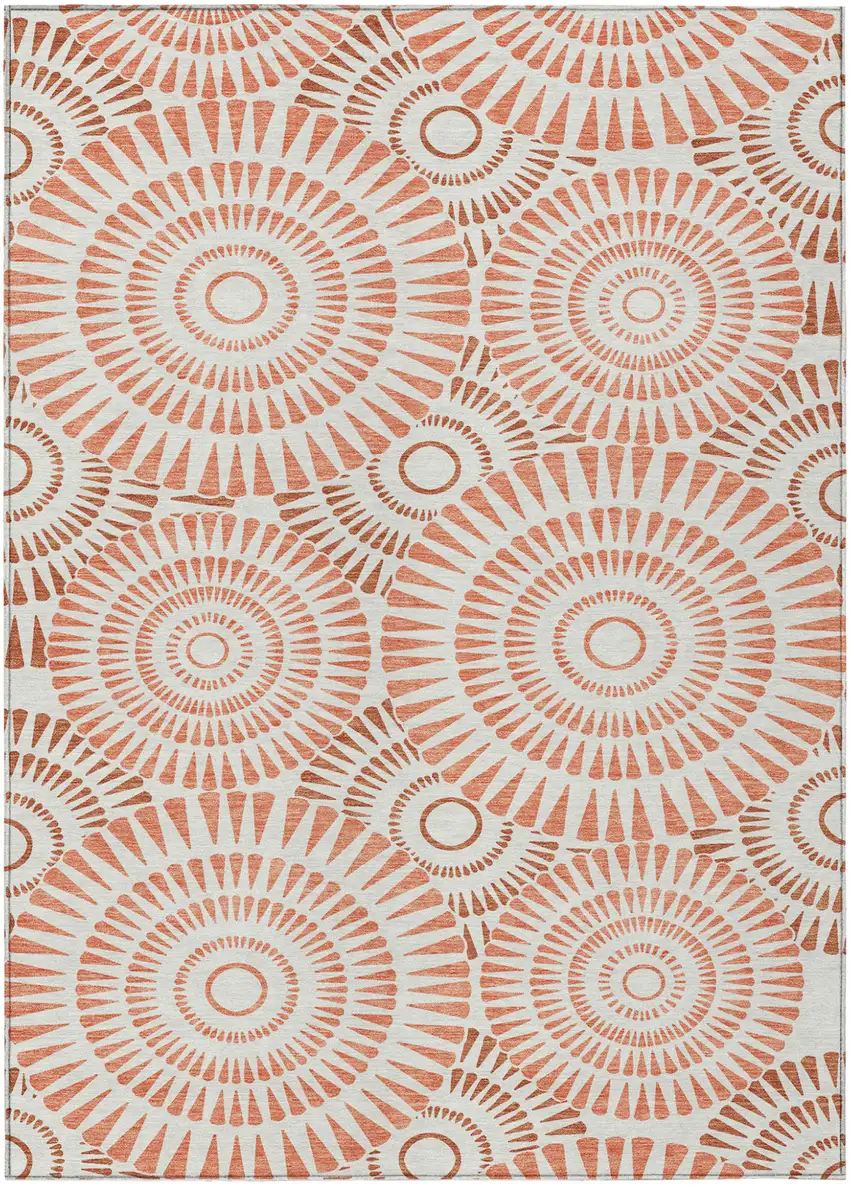 Coral And Ivory Geometric Washable Indoor Outdoor Area Rug Photo 2