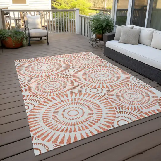 Coral And Ivory Geometric Washable Indoor Outdoor Area Rug Photo 7
