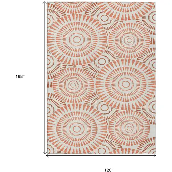 Coral And Ivory Geometric Washable Indoor Outdoor Area Rug Photo 3