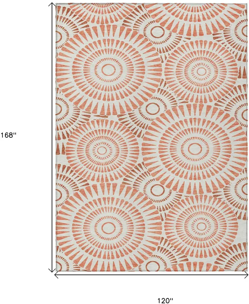 Coral And Ivory Geometric Washable Indoor Outdoor Area Rug Photo 3