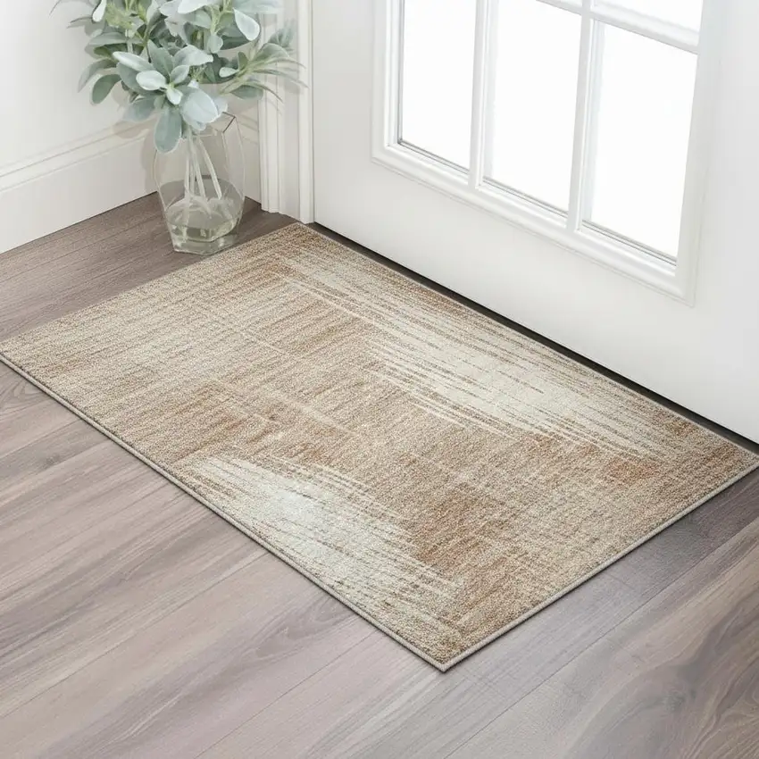 Coral And Ivory Ikat Washable Area Rug With UV Protection Photo 2