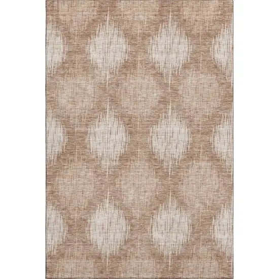 Coral And Ivory Ikat Washable Area Rug With UV Protection Photo 5
