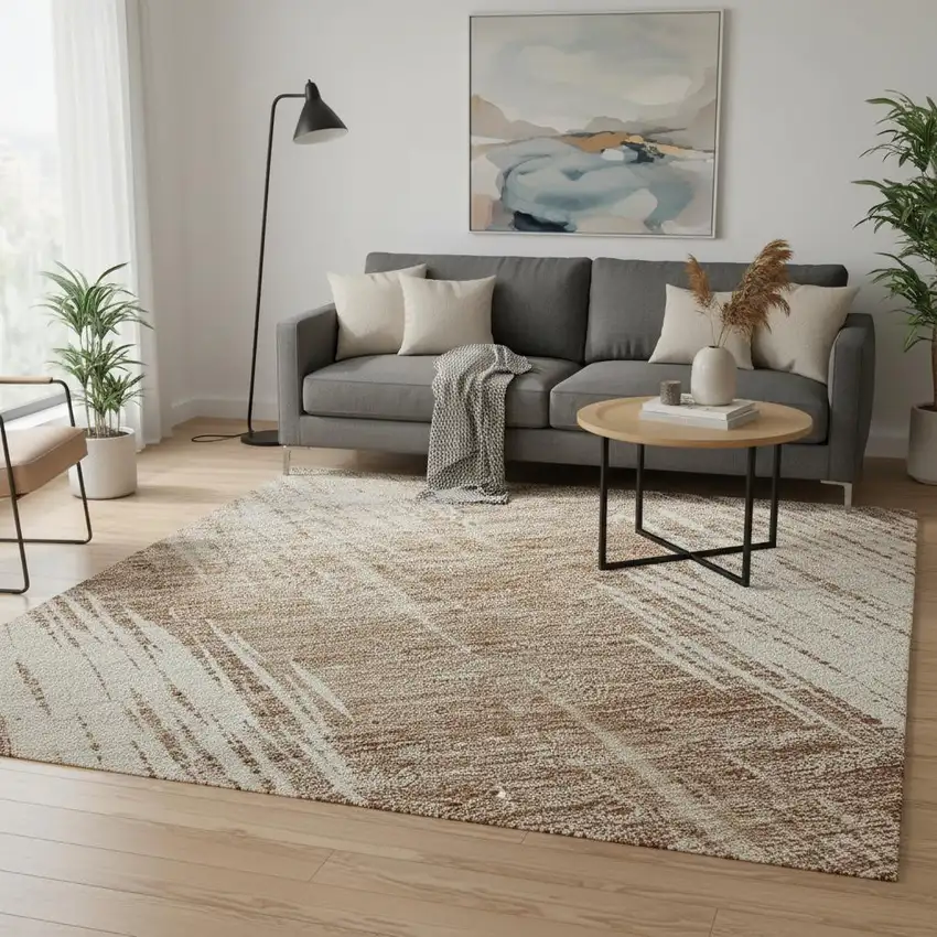 Coral And Ivory Ikat Washable Area Rug With UV Protection Photo 2