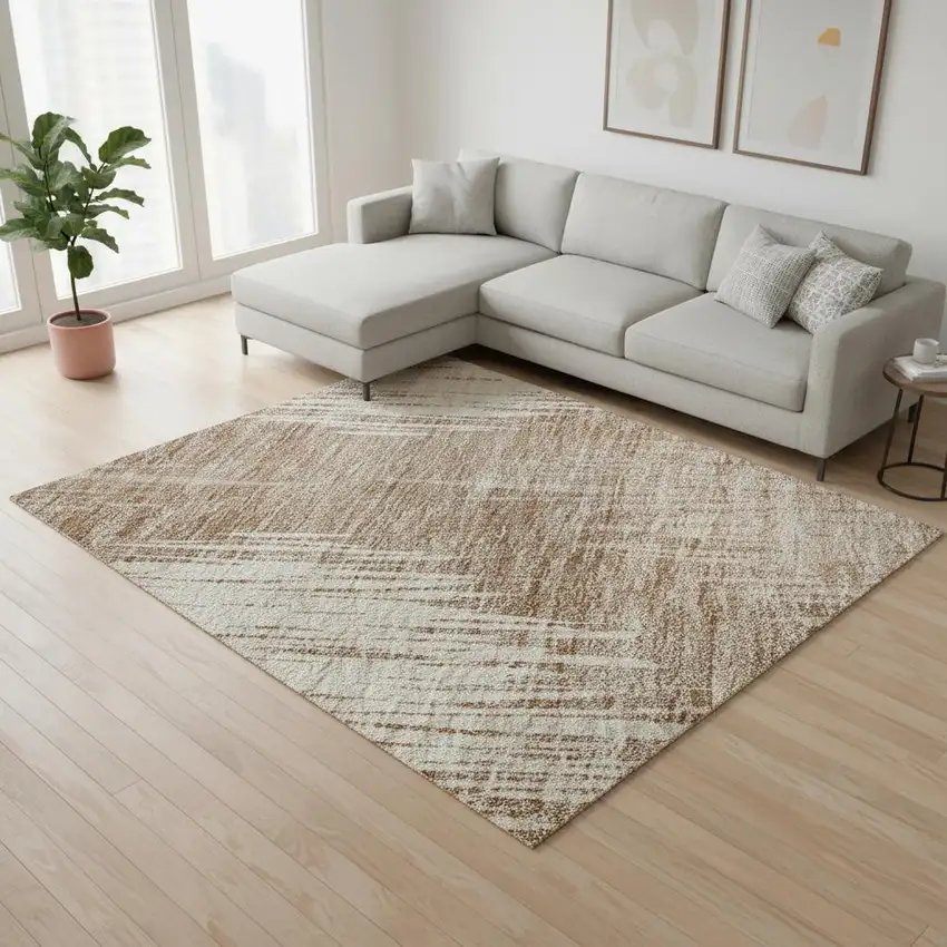 Coral And Ivory Ikat Washable Area Rug With UV Protection Photo 2