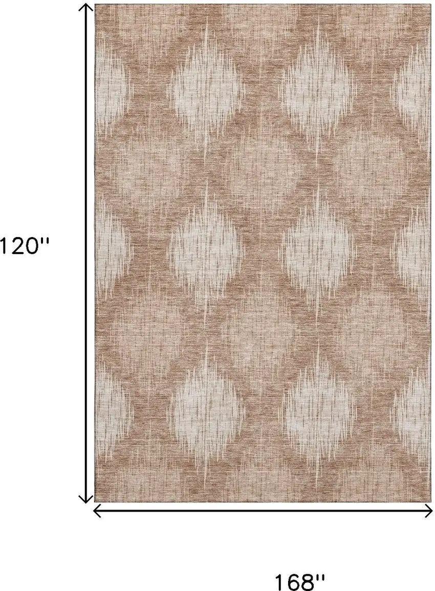 Coral And Ivory Ikat Washable Area Rug With UV Protection Photo 3