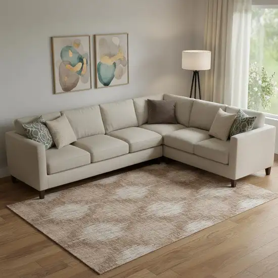 Coral And Ivory Ikat Washable Area Rug With UV Protection Photo 1