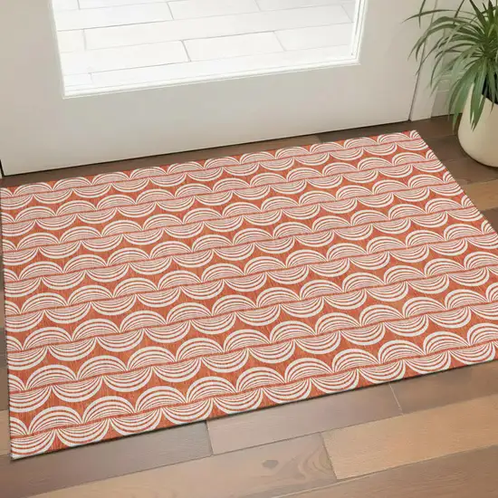Coral And Ivory Ogee Washable Area Rug With UV Protection Photo 1