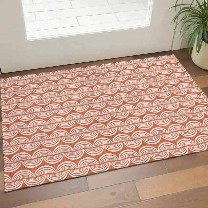 Coral And Ivory Ogee Washable Area Rug With UV Protection Photo 1
