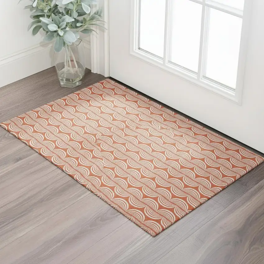 Coral And Ivory Ogee Washable Area Rug With UV Protection Photo 2