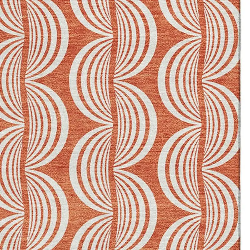 Coral And Ivory Ogee Washable Area Rug With UV Protection Photo 2