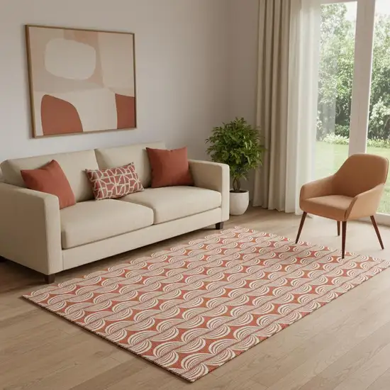 Coral And Ivory Ogee Washable Area Rug With UV Protection Photo 2