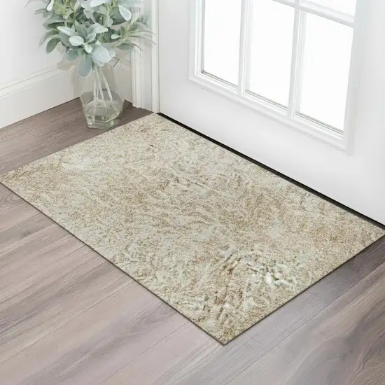 Coral And Ivory Oriental Washable Area Rug With UV Protection Photo 2