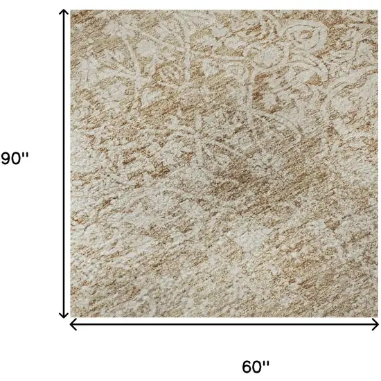 Coral And Ivory Oriental Washable Area Rug With UV Protection Photo 9