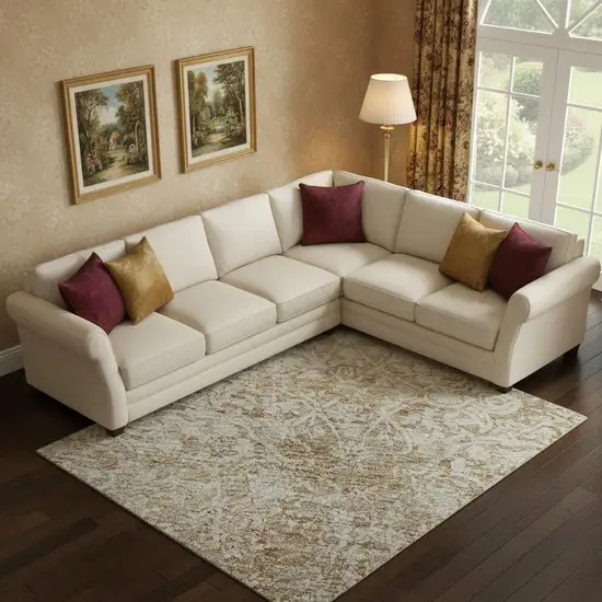 Coral And Ivory Oriental Washable Area Rug With UV Protection Photo 2