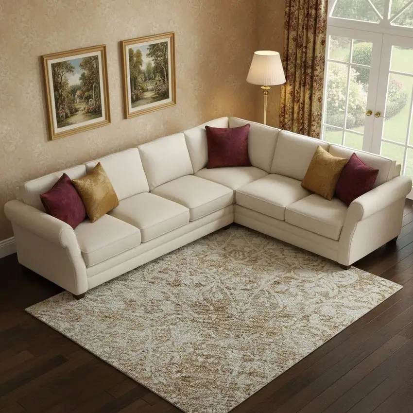 Coral And Ivory Oriental Washable Area Rug With UV Protection Photo 2