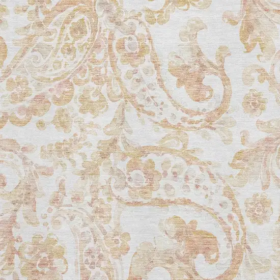 Coral And Ivory Paisley Washable Area Rug With UV Protection Photo 3