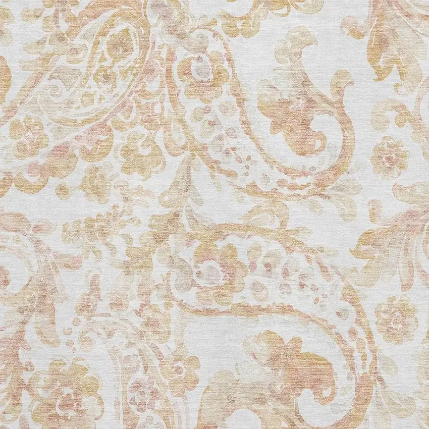 Coral And Ivory Paisley Washable Area Rug With UV Protection Photo 3
