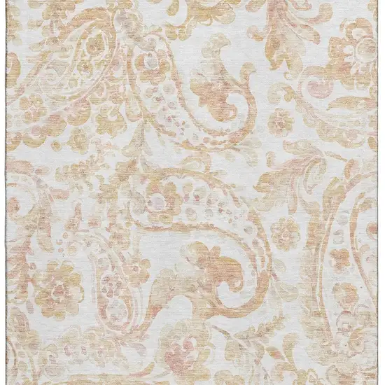 Coral And Ivory Paisley Washable Area Rug With UV Protection Photo 4