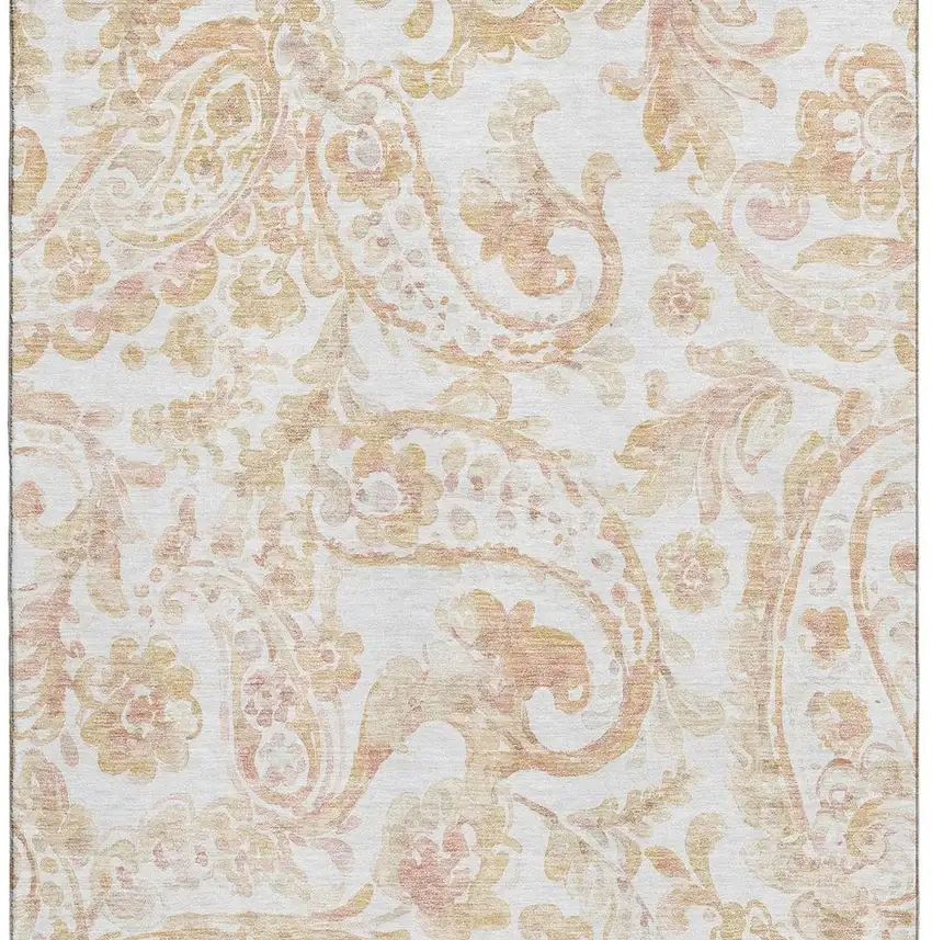 Coral And Ivory Paisley Washable Area Rug With UV Protection Photo 4