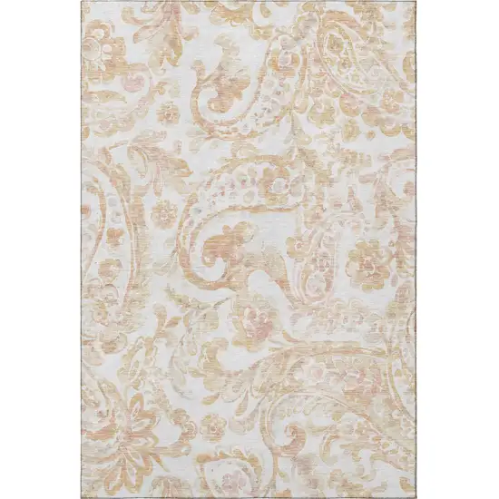 Coral And Ivory Paisley Washable Area Rug With UV Protection Photo 4