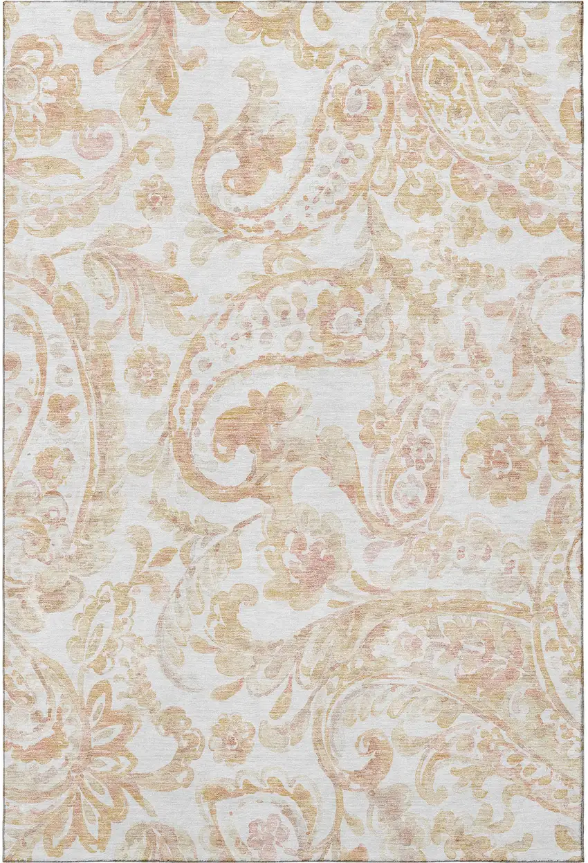 Coral And Ivory Paisley Washable Area Rug With UV Protection Photo 4