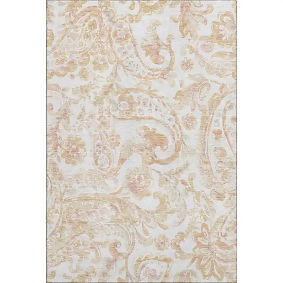 Coral And Ivory Paisley Washable Area Rug With UV Protection Photo 1