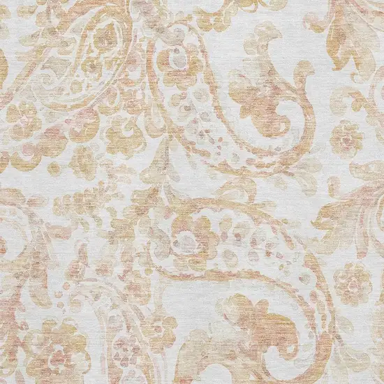 Coral And Ivory Paisley Washable Area Rug With UV Protection Photo 3