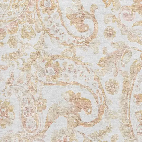 Coral And Ivory Paisley Washable Area Rug With UV Protection Photo 3