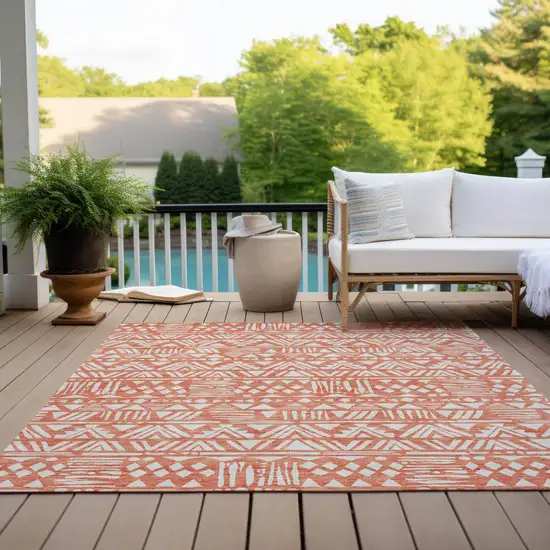 Coral And Ivory Southwestern Washable Indoor Outdoor Area Rug Photo 9