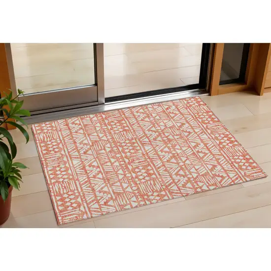 Coral And Ivory Southwestern Washable Indoor Outdoor Area Rug Photo 1