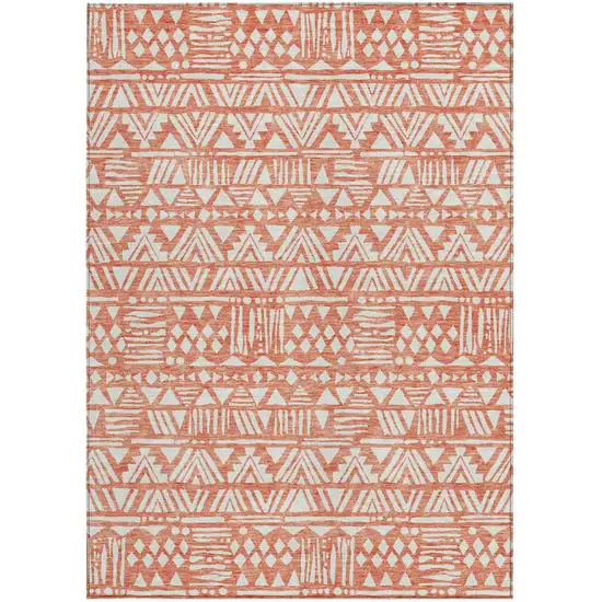 Coral And Ivory Southwestern Washable Indoor Outdoor Area Rug Photo 7
