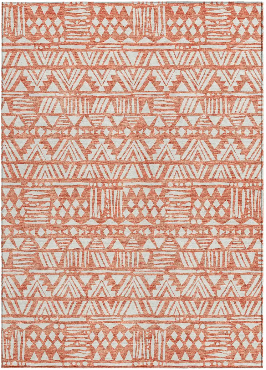 Coral And Ivory Southwestern Washable Indoor Outdoor Area Rug Photo 7